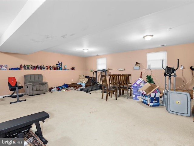 exercise room with carpet