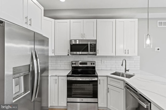kitchen featuring a sink, white cabinets, and stainless steel appliances