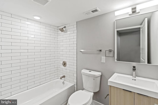 full bathroom with visible vents, shower / bathing tub combination, baseboards, and toilet