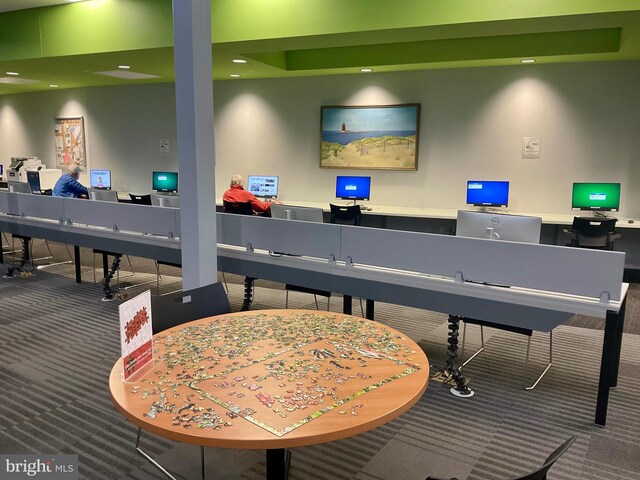 recreation room featuring carpet floors and recessed lighting