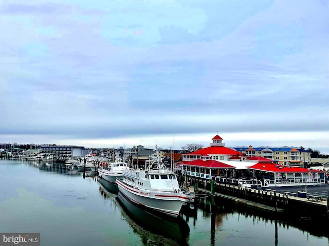 view of dock featuring a water view