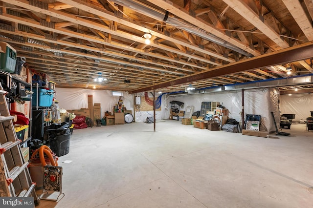 view of unfinished basement