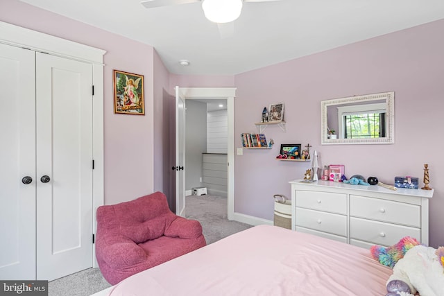 32991 Daisey Rd, Frankford, DE 19945 - bedroom with a closet, baseboards, ceiling fan, and carpet flooring