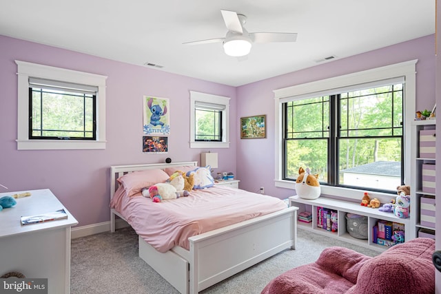 32991 Daisey Rd, Frankford, DE 19945 - bedroom with baseboards, a ceiling fan, light colored carpet, and visible vents