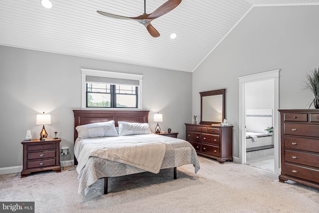 32991 Daisey Rd, Frankford, DE 19945 - bedroom with carpet floors, a ceiling fan, vaulted ceiling, and connected bathroom