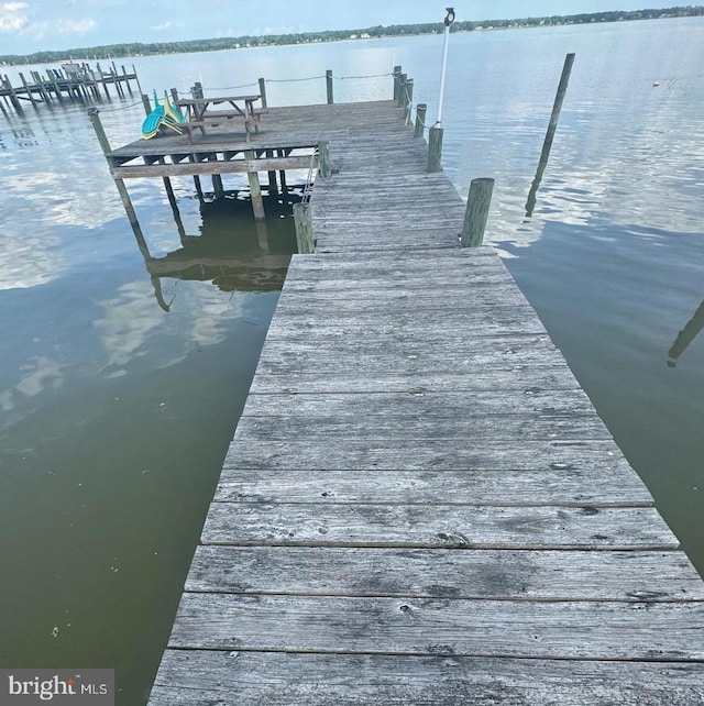 dock area with a water view