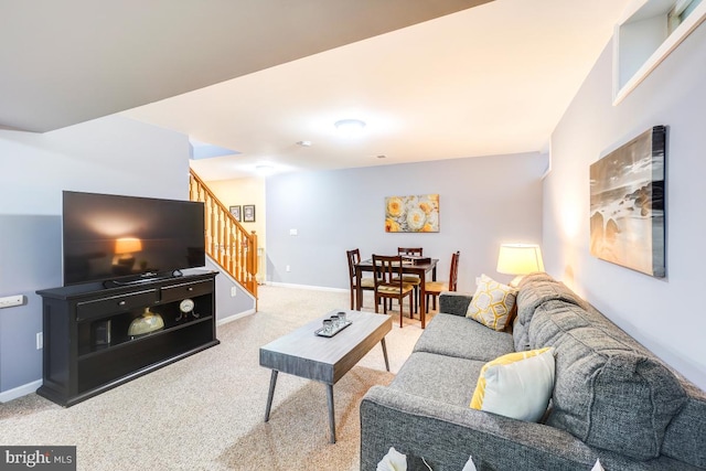20662 Ashleaf Ct, Sterling, VA 20165 - living room featuring stairway, carpet flooring, and baseboards