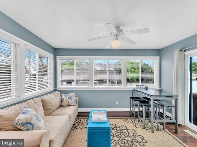 10350 Keyser Point Rd, Ocean City, MD 21842 - living area featuring wood finished floors, ceiling fan, and baseboards