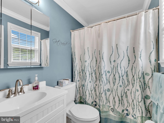 10350 Keyser Point Rd, Ocean City, MD 21842 - full bath featuring crown molding, vanity, toilet, and a shower with shower curtain