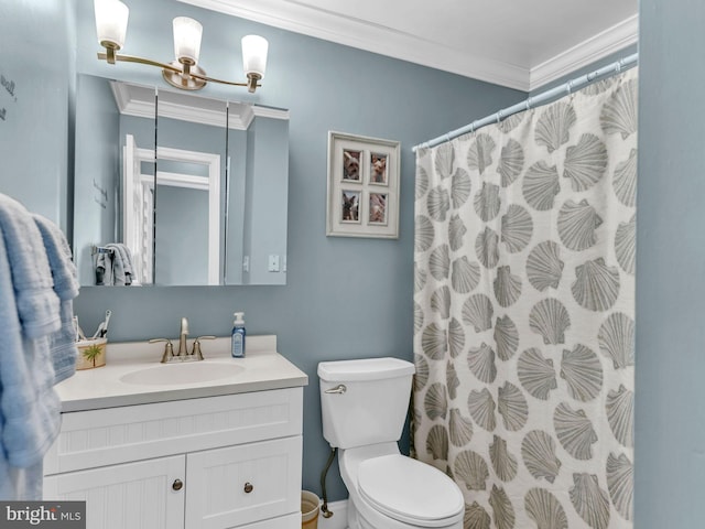 10350 Keyser Point Rd, Ocean City, MD 21842 - bathroom with ornamental molding, vanity, toilet, and a shower with curtain