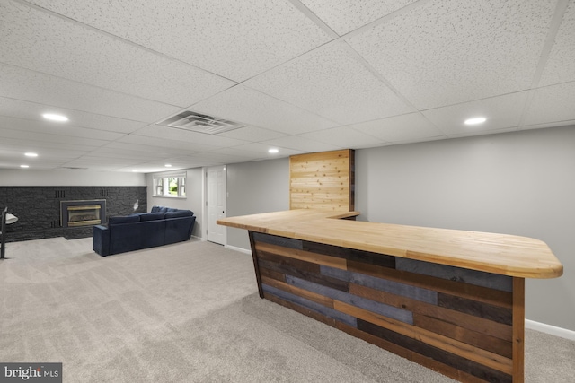 1004 Marietta Ave, Hanover, PA 17331 - bar with carpet flooring, a fireplace, a paneled ceiling, recessed lighting, and baseboards