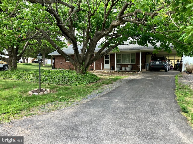 196 Taylortown Rd, Edinburg, VA 22824 - view of front of house featuring brick siding, driveway, and an attached carport