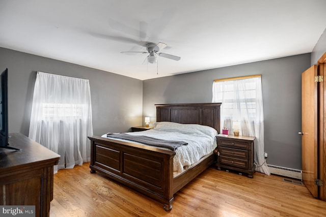 196 Taylortown Rd, Edinburg, VA 22824 - bedroom with light wood-style flooring, a baseboard radiator, and a ceiling fan