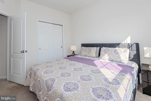 bedroom with carpet floors and a closet