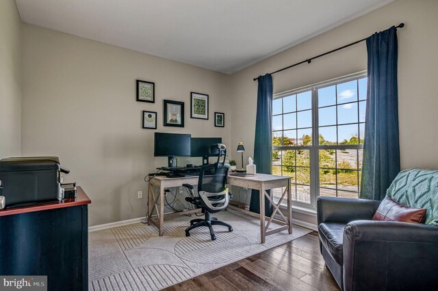 office with wood finished floors and baseboards