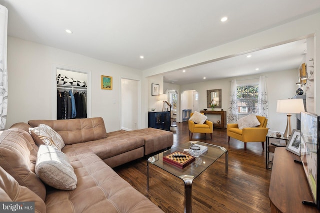 living area featuring recessed lighting and wood finished floors