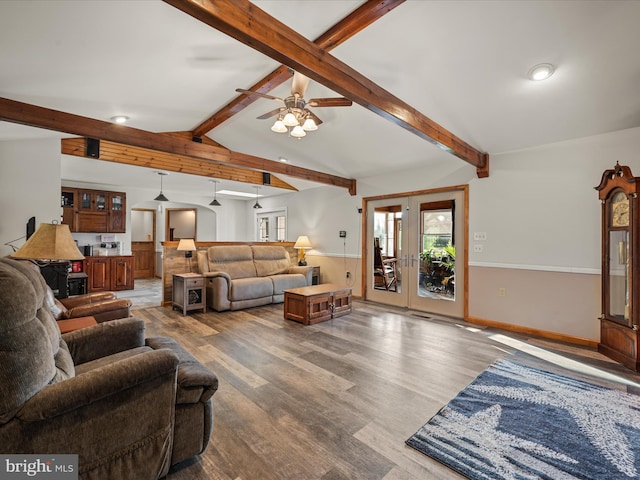 373 Thunder Hill Dr, Summit Point, WV 25446 - living area featuring wood finished floors, french doors, ceiling fan, recessed lighting, and wainscoting