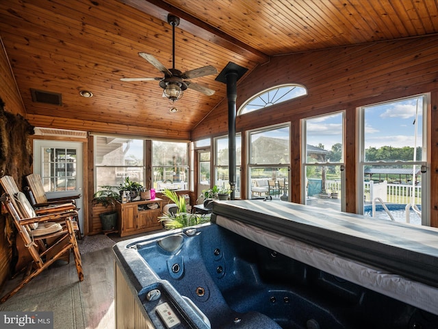 373 Thunder Hill Dr, Summit Point, WV 25446 - sunroom with a jacuzzi and a ceiling fan