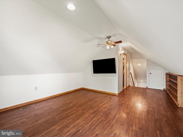 373 Thunder Hill Dr, Summit Point, WV 25446 - bonus room featuring wood finished floors, vaulted ceiling, ceiling fan, and baseboards