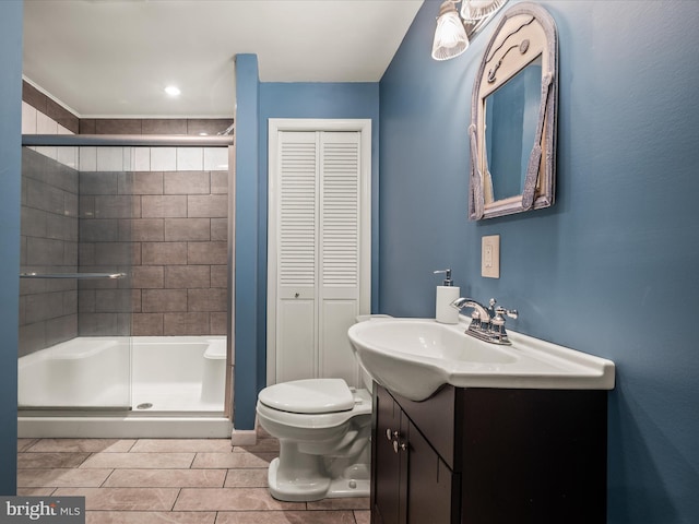 373 Thunder Hill Dr, Summit Point, WV 25446 - bathroom with a closet, vanity, toilet, a shower stall, and recessed lighting