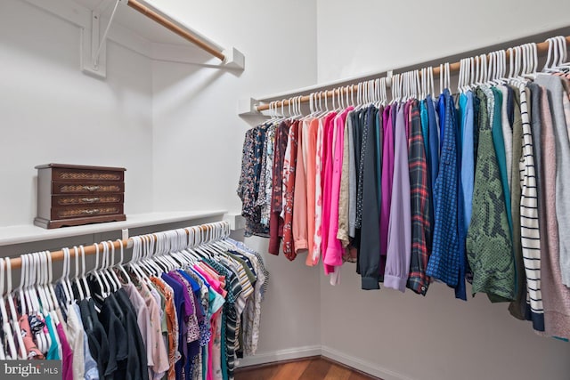 spacious closet with wood finished floors