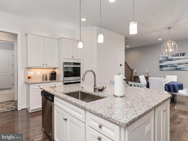 1513 Yellow Sand Ln, Odenton, MD 21113 - kitchen with a sink, stainless steel appliances, dark wood-style flooring, recessed lighting, and a center island with sink