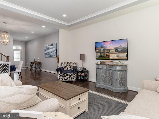 1513 Yellow Sand Ln, Odenton, MD 21113 - living area featuring wood finished floors, baseboards, recessed lighting, and a chandelier