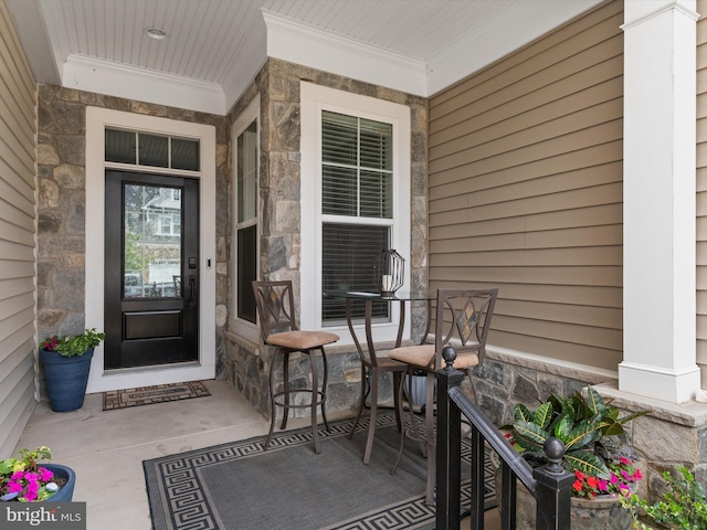 1513 Yellow Sand Ln, Odenton, MD 21113 - doorway to property with stone siding and a porch