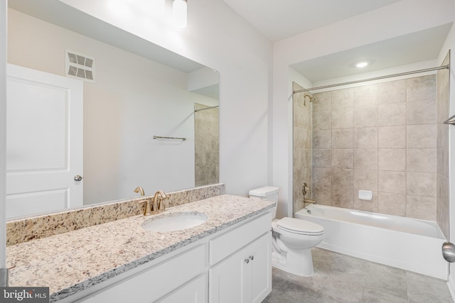 bathroom with tile patterned flooring, vanity, toilet, shower / bathing tub combination, and visible vents