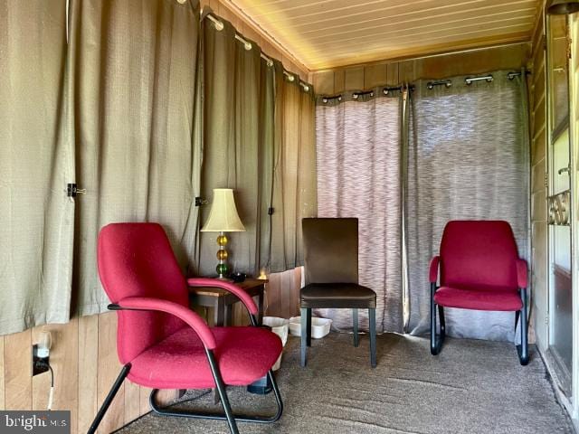 living area with carpet flooring