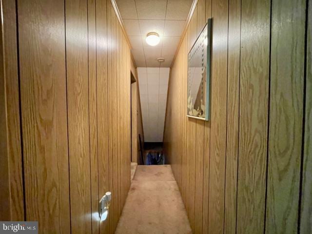 corridor with wood walls
