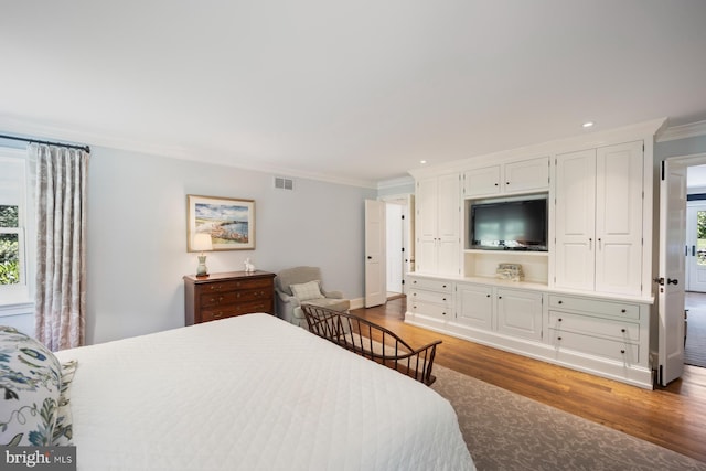 1660 Mount Pleasant Rd, Villanova, PA 19085 - bedroom featuring recessed lighting, ornamental molding, light wood finished floors, and visible vents