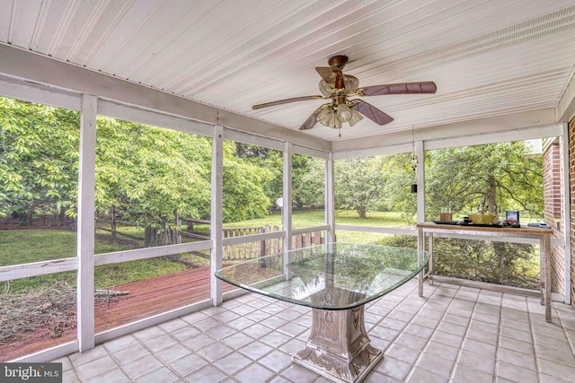 14957 Cherry Ln, Ridgely, MD 21660 - unfurnished sunroom featuring a ceiling fan, plenty of natural light, and outdoor dining space