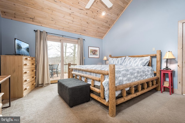 165 Westward Way, Mc Henry, MD 21541 - bedroom with access to outside, wood ceiling, ceiling fan, and light carpet
