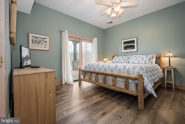 165 Westward Way, Mc Henry, MD 21541 - bedroom with visible vents, wood finished floors, baseboards, ceiling fan, and access to outside
