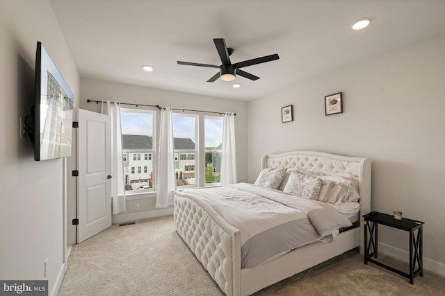 17303 Turnstone Dr, Dumfries, VA 22026 - carpeted bedroom featuring baseboards, recessed lighting, and ceiling fan