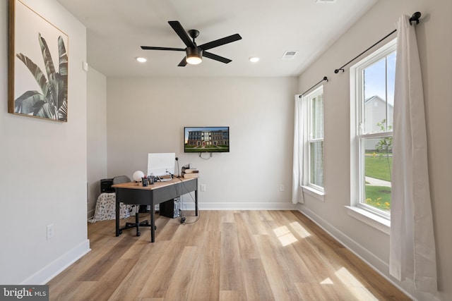 17303 Turnstone Dr, Dumfries, VA 22026 - office with light wood-style floors, a ceiling fan, baseboards, and recessed lighting
