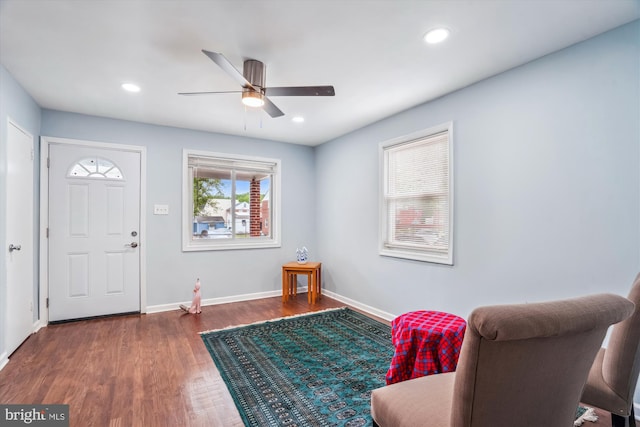 6023 20th Ave, Hyattsville, MD 20782 - foyer featuring ceiling fan, baseboards, wood finished floors, and recessed lighting