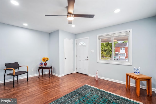 6023 20th Ave, Hyattsville, MD 20782 - foyer entrance with a ceiling fan, wood finished floors, recessed lighting, and baseboards