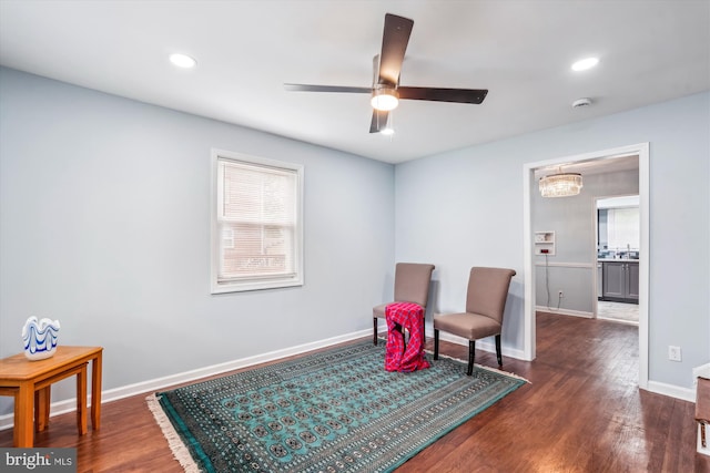 6023 20th Ave, Hyattsville, MD 20782 - sitting room featuring ceiling fan, dark wood-style flooring, baseboards, and recessed lighting