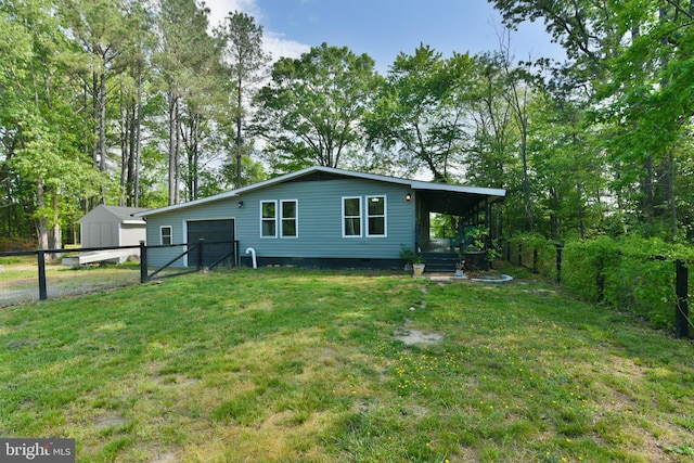 back of house with a garage and crawl space