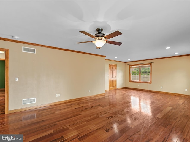 12553 Fawn Dr, Laurel, DE 19956 - unfurnished room with a ceiling fan, wood finished floors, recessed lighting, ornamental molding, and baseboards