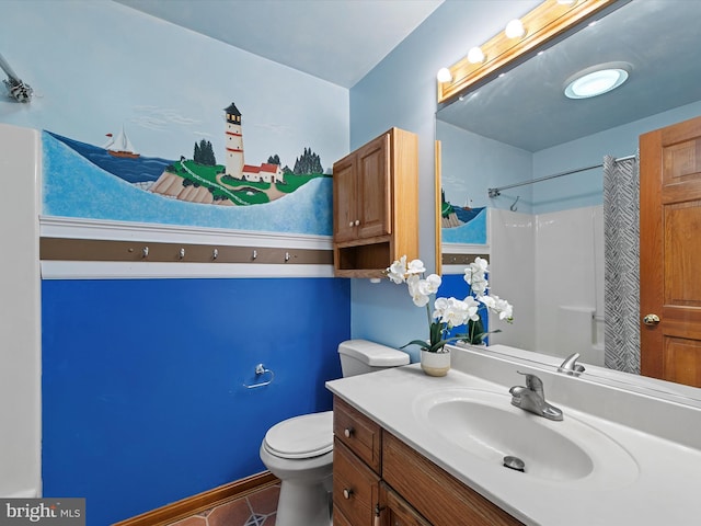12553 Fawn Dr, Laurel, DE 19956 - bathroom featuring a shower with curtain, toilet, tile patterned floors, and vanity