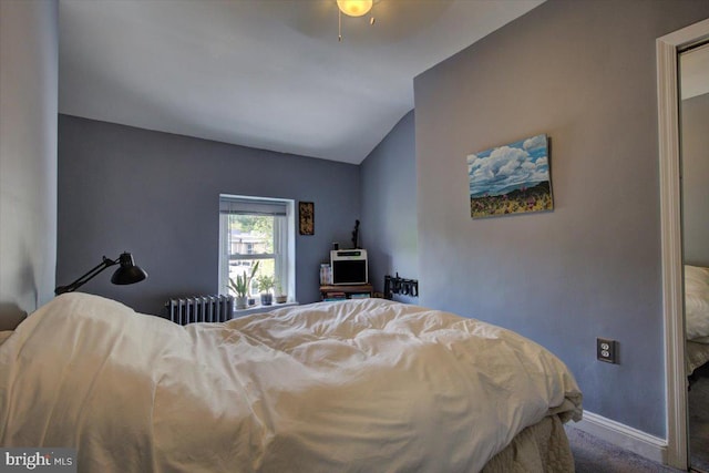 4324 Cresson St, Philadelphia, PA 19127 - bedroom featuring radiator, baseboards, ceiling fan, carpet flooring, and vaulted ceiling