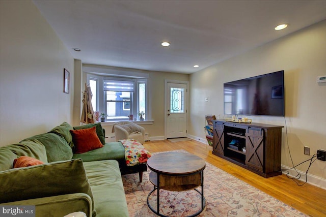 4324 Cresson St, Philadelphia, PA 19127 - living area featuring baseboard heating, recessed lighting, baseboards, and light wood-style flooring