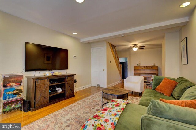 4324 Cresson St, Philadelphia, PA 19127 - living area featuring recessed lighting, a ceiling fan, baseboards, and light wood finished floors