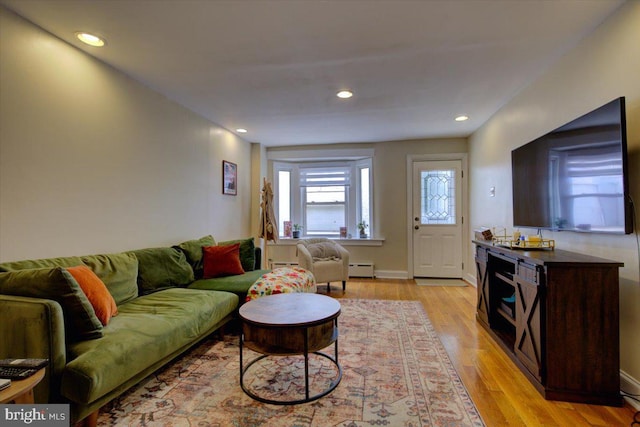 4324 Cresson St, Philadelphia, PA 19127 - living room with recessed lighting, baseboard heating, and light wood-style floors