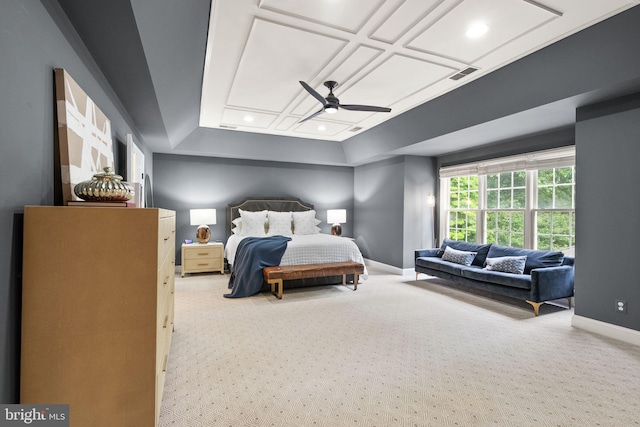 12019 Wandabury Rd, Oakton, VA 22124 - bedroom with carpet, baseboards, recessed lighting, ceiling fan, and a raised ceiling