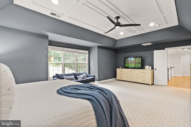 12019 Wandabury Rd, Oakton, VA 22124 - bedroom featuring recessed lighting, light colored carpet, baseboards, and a ceiling fan