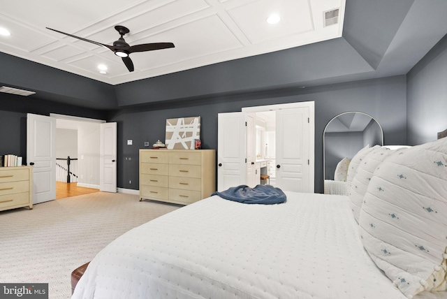 12019 Wandabury Rd, Oakton, VA 22124 - bedroom featuring recessed lighting, light colored carpet, baseboards, and ceiling fan